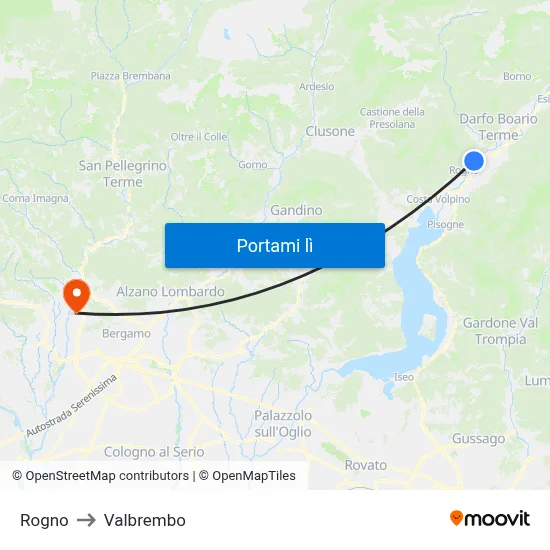 Rogno to Valbrembo map