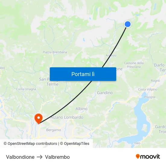 Valbondione to Valbrembo map