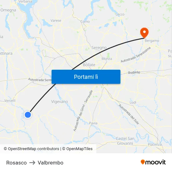 Rosasco to Valbrembo map