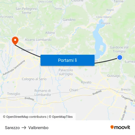 Sarezzo to Valbrembo map