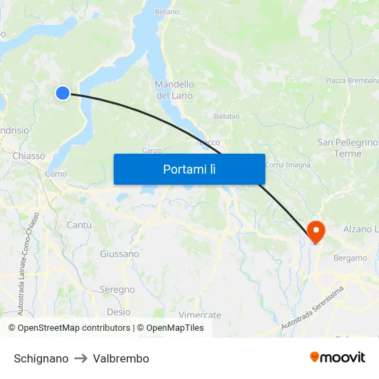 Schignano to Valbrembo map