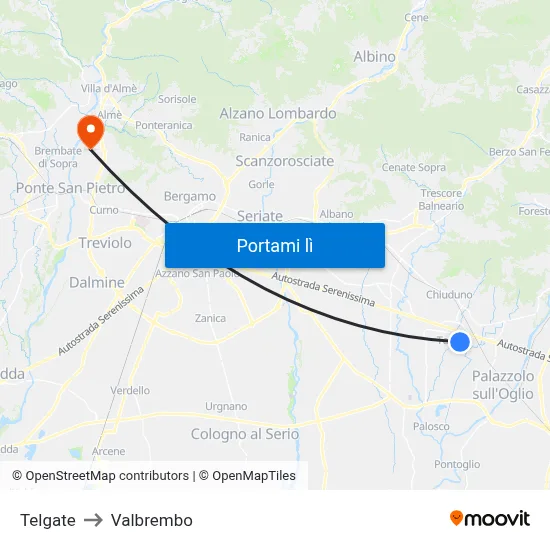Telgate to Valbrembo map
