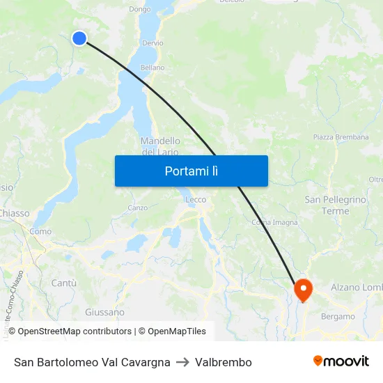 San Bartolomeo Val Cavargna to Valbrembo map