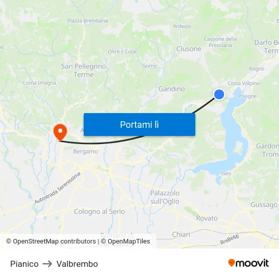Pianico to Valbrembo map