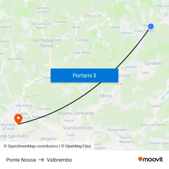 Ponte Nossa to Valbrembo map