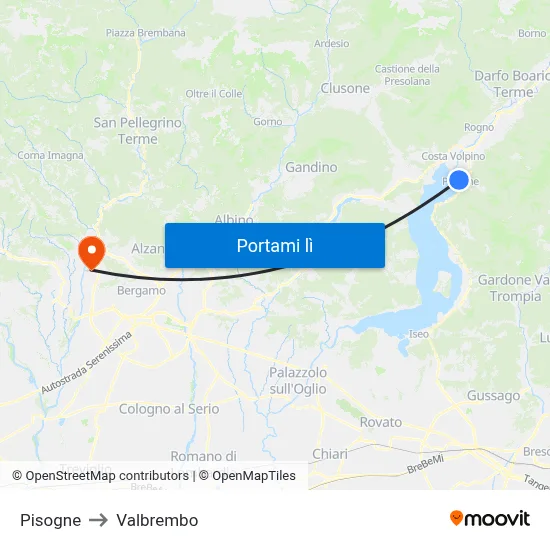 Pisogne to Valbrembo map