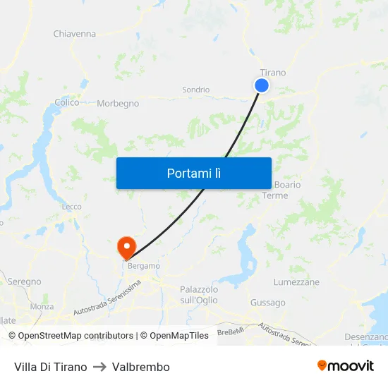 Villa Di Tirano to Valbrembo map