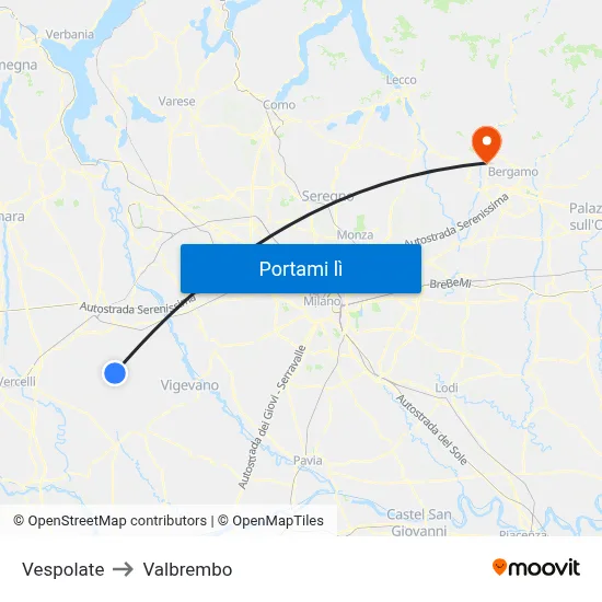 Vespolate to Valbrembo map
