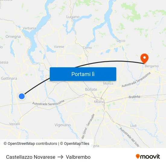 Castellazzo Novarese to Valbrembo map
