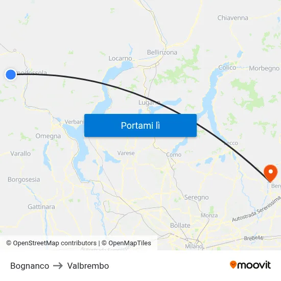 Bognanco to Valbrembo map