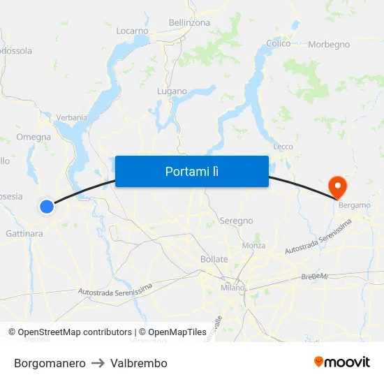 Borgomanero to Valbrembo map