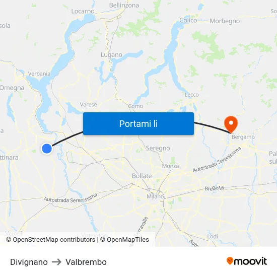 Divignano to Valbrembo map