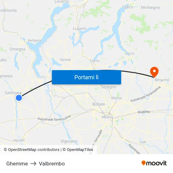 Ghemme to Valbrembo map