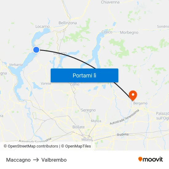 Maccagno to Valbrembo map