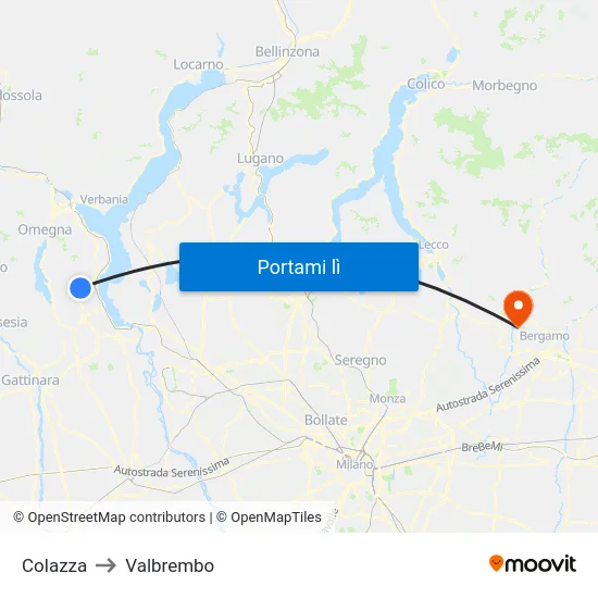 Colazza to Valbrembo map