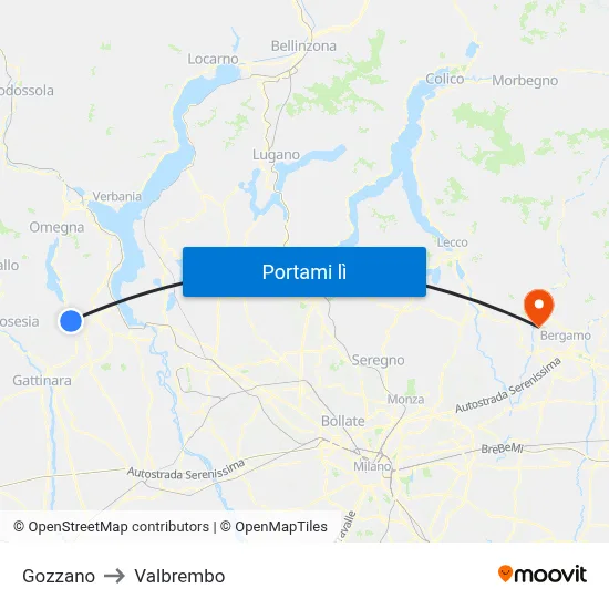 Gozzano to Valbrembo map