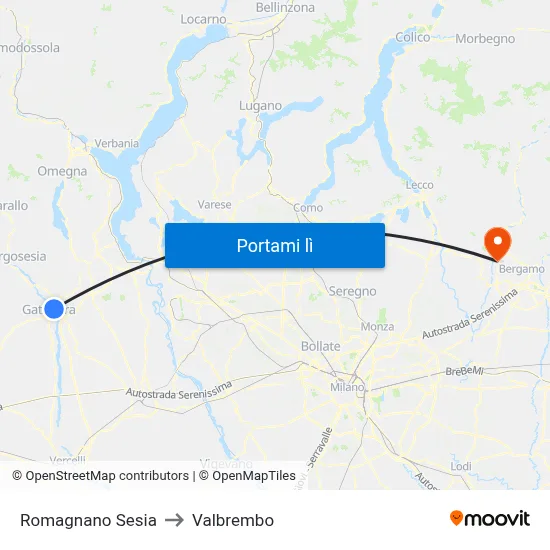 Romagnano Sesia to Valbrembo map
