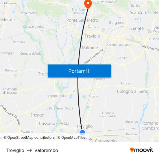 Treviglio to Valbrembo map