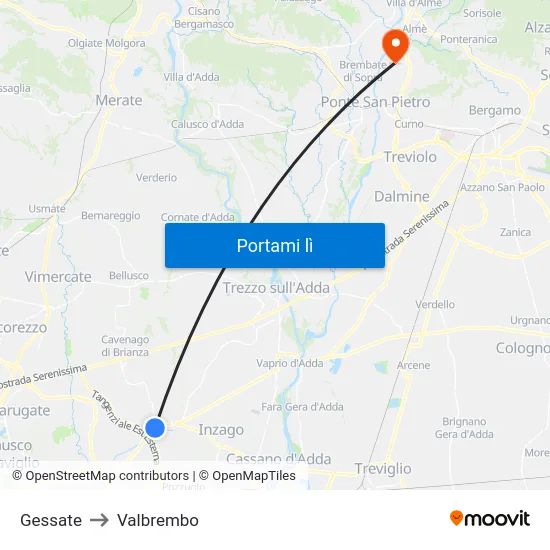 Gessate to Valbrembo map