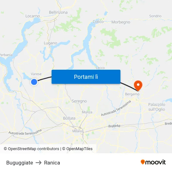 Buguggiate to Ranica map
