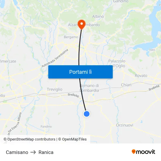 Camisano to Ranica map