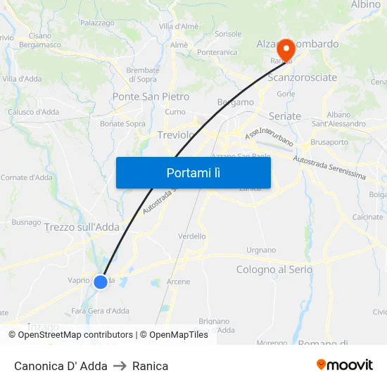 Canonica D' Adda to Ranica map