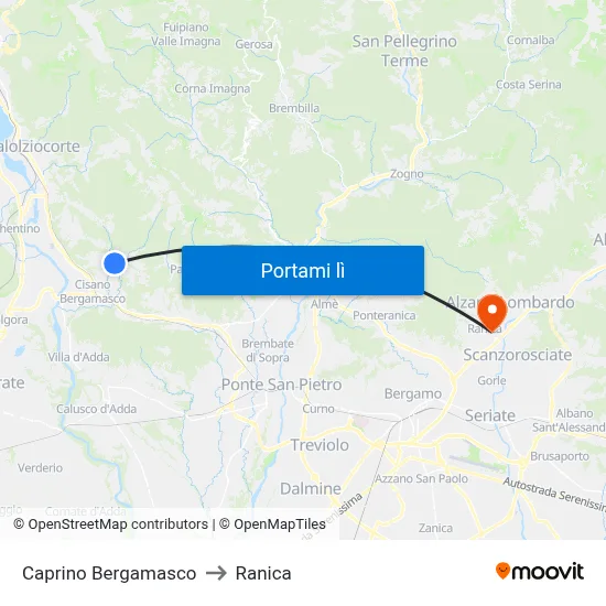 Caprino Bergamasco to Ranica map