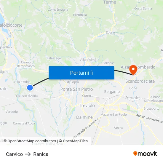 Carvico to Ranica map