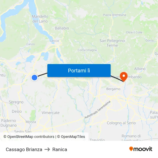 Cassago Brianza to Ranica map