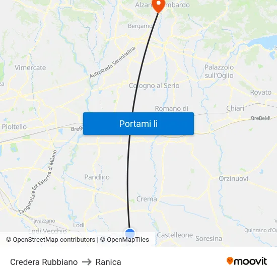 Credera Rubbiano to Ranica map