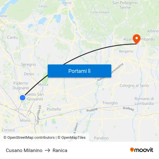 Cusano Milanino to Ranica map