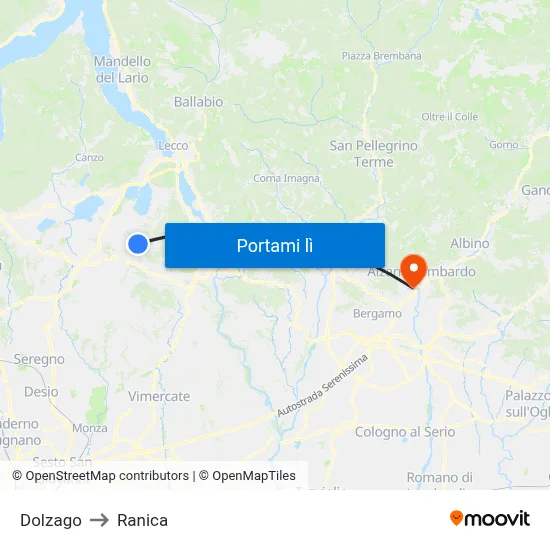 Dolzago to Ranica map
