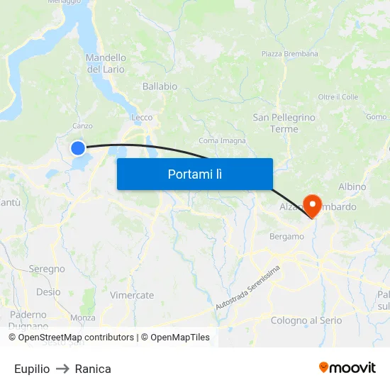 Eupilio to Ranica map