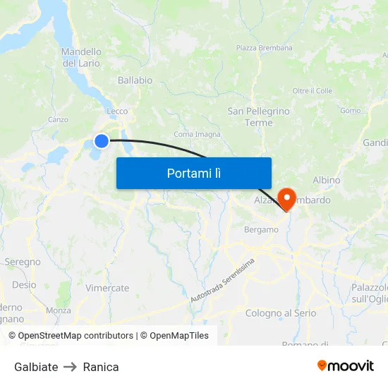 Galbiate to Ranica map
