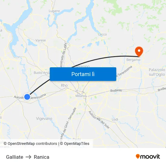 Galliate to Ranica map
