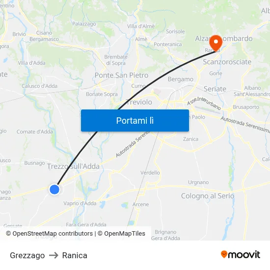 Grezzago to Ranica map