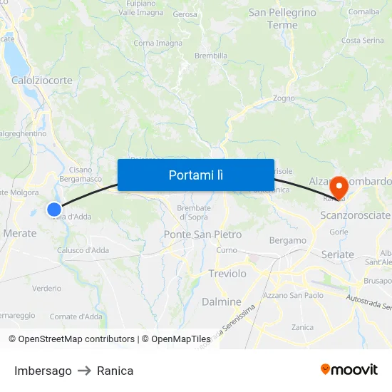 Imbersago to Ranica map