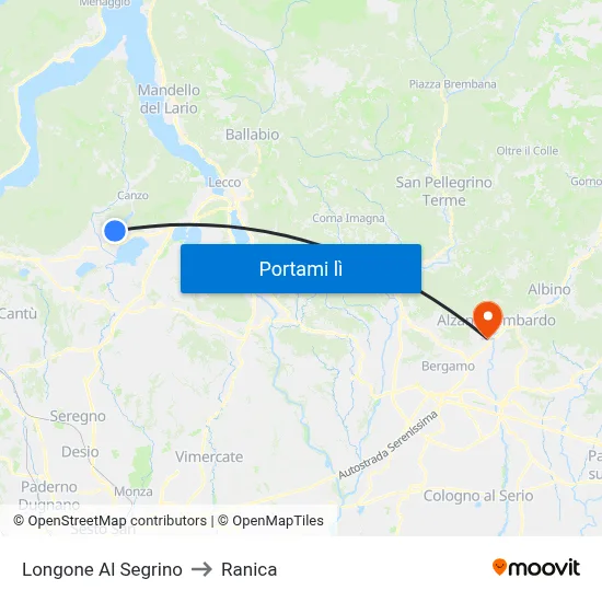 Longone Al Segrino to Ranica map