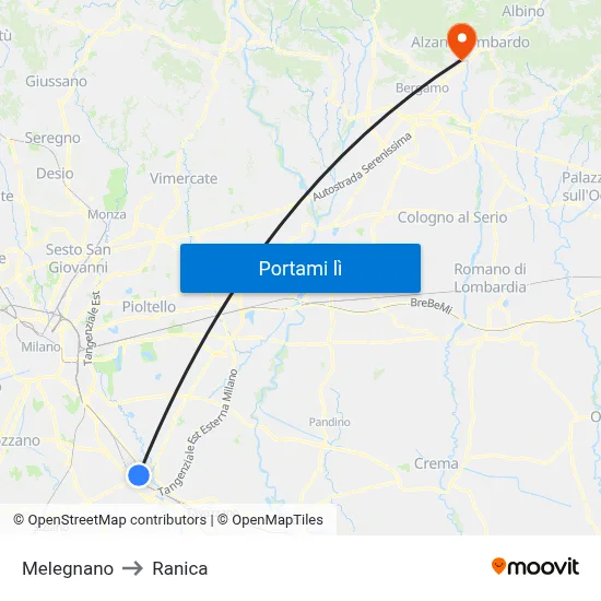 Melegnano to Ranica map