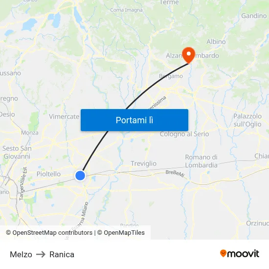 Melzo to Ranica map
