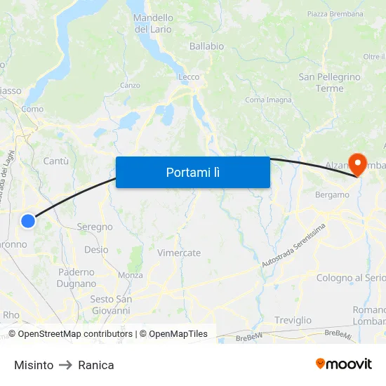 Misinto to Ranica map