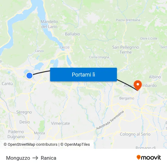 Monguzzo to Ranica map