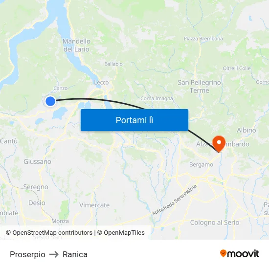 Proserpio to Ranica map