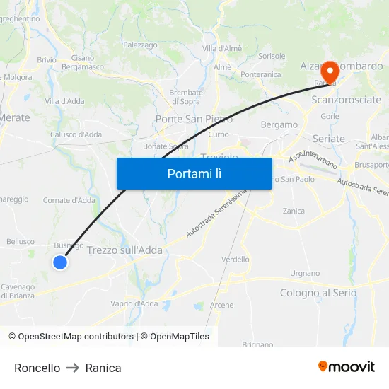 Roncello to Ranica map