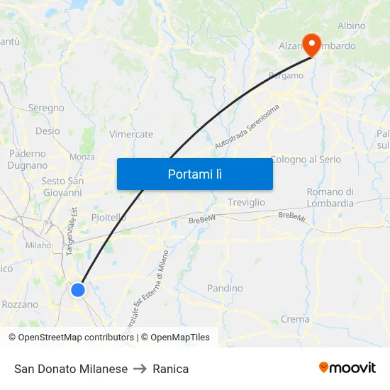 San Donato Milanese to Ranica map