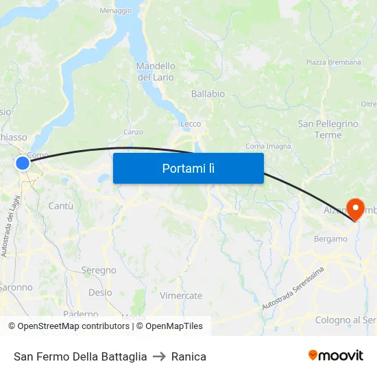 San Fermo Della Battaglia to Ranica map