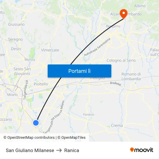 San Giuliano Milanese to Ranica map