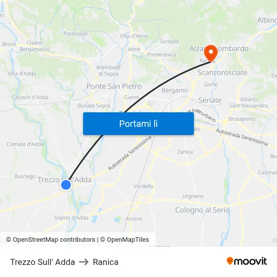 Trezzo Sull' Adda to Ranica map