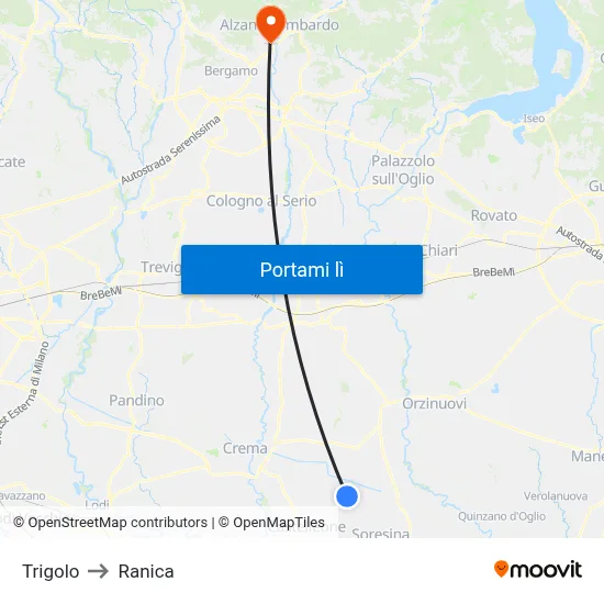Trigolo to Ranica map
