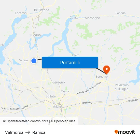 Valmorea to Ranica map